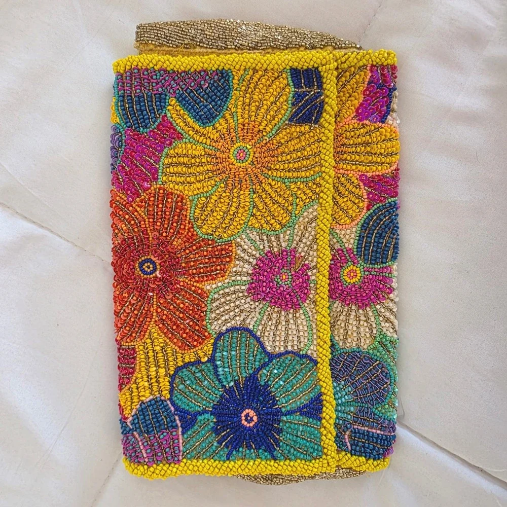 One of a kind Hand-Beaded Floral Clutch Purse Evening Bag‎ Small Evening Bag